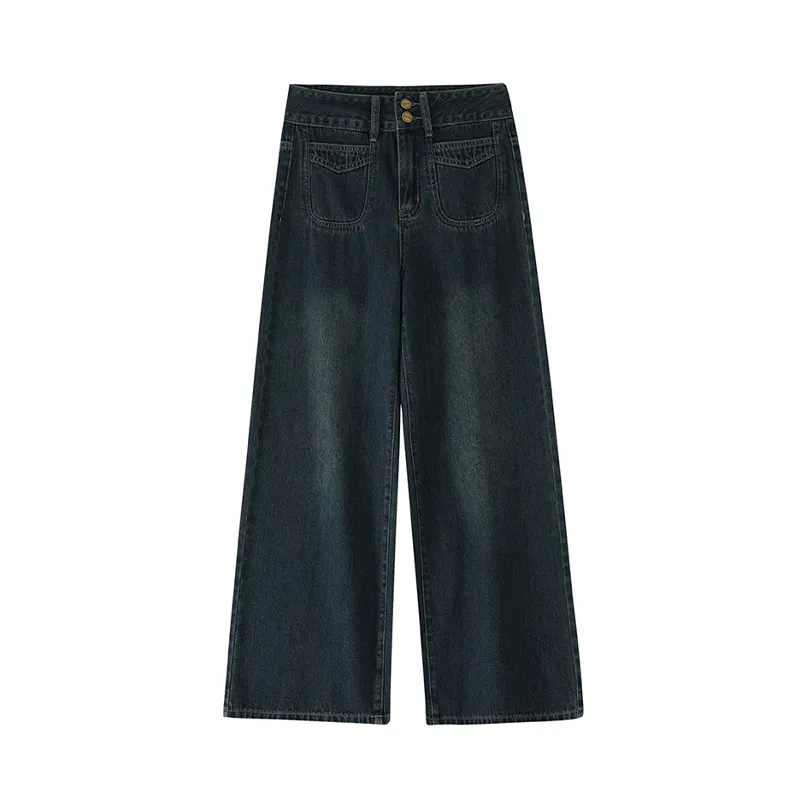 Women's Retro Wide-leg Jeans Plus Size - Dark Blue
