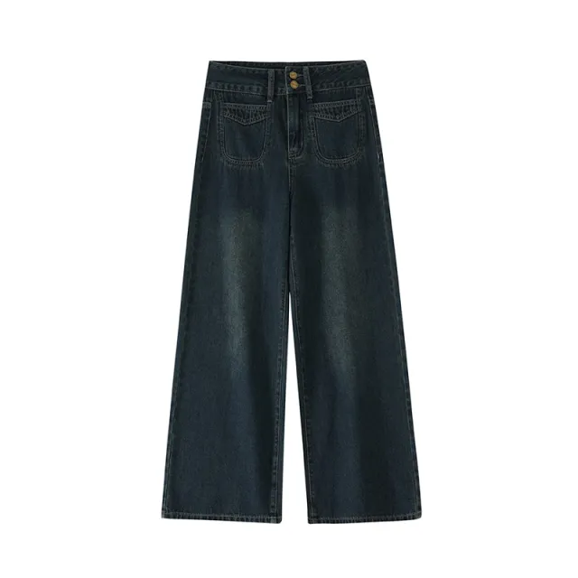 Women's Retro Wide leg Jeans Plus Size Dark Blue - Shop at LoveMi