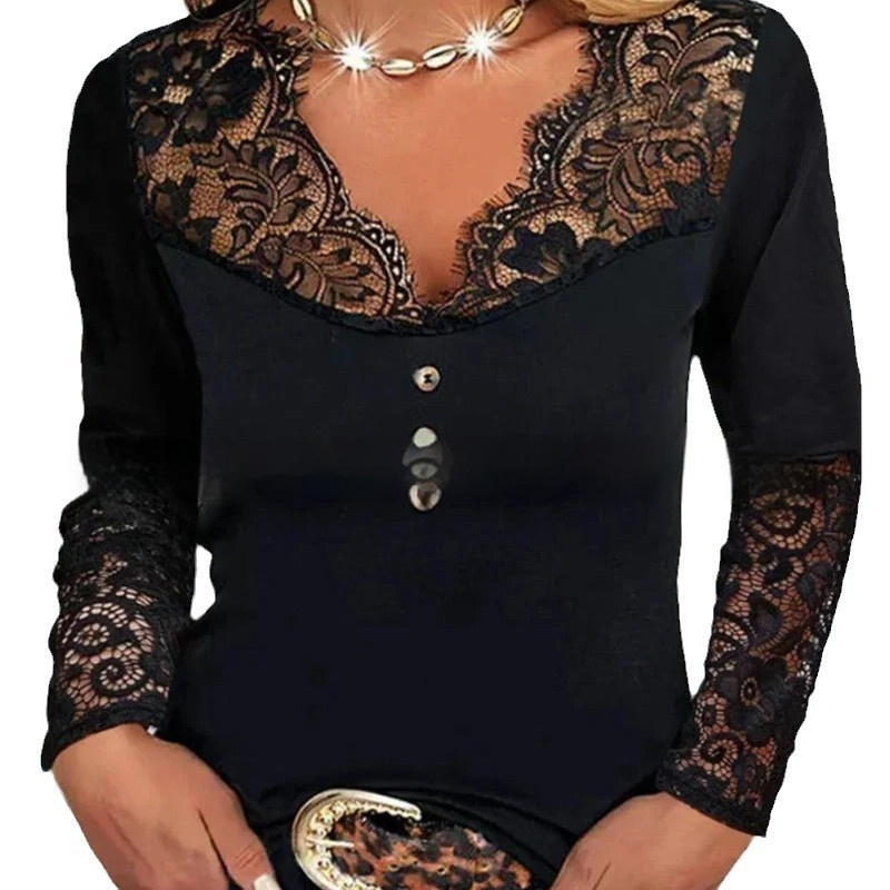 Women's Fashion Lace Solid Color Casual Top