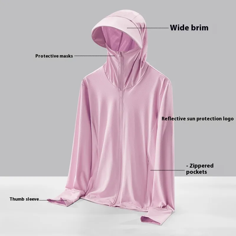 UV Protection Breathable Ice Silk Sun-protective Clothing - Women'S Rouge Pink Big Brim