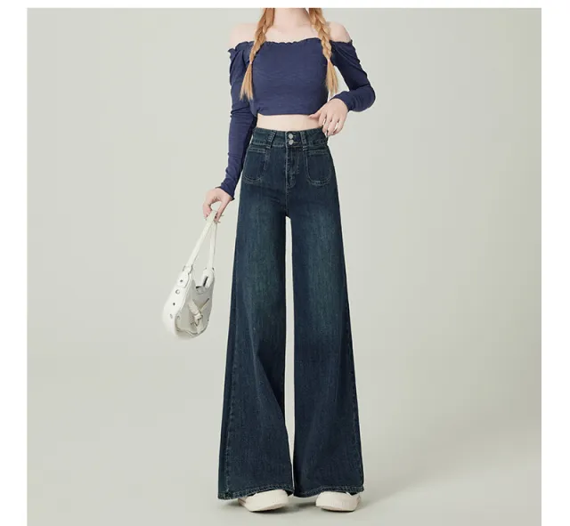 Women's Vintage Blue High Waist Jeans Retro Blue - Shop at LoveMi