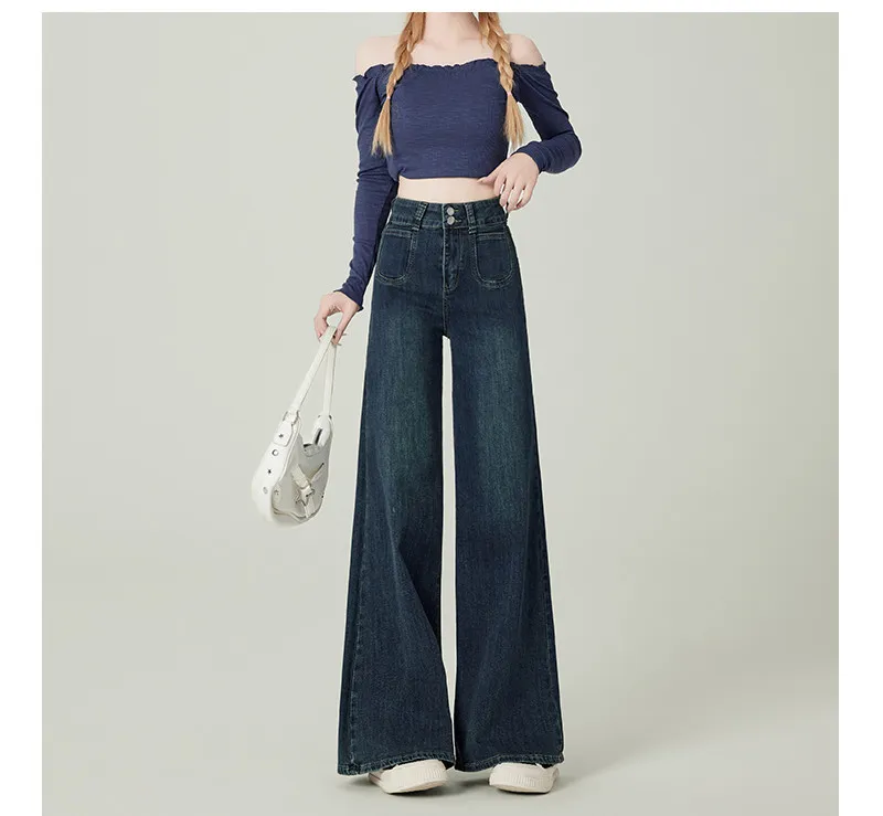 Women's Vintage Blue High Waist Jeans - Retro Blue