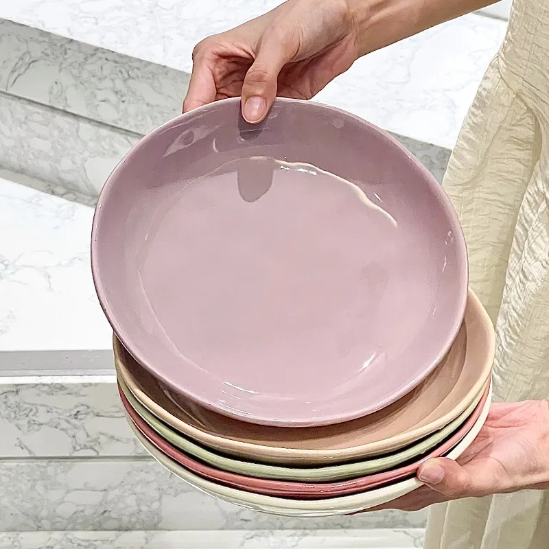 Cream Wind Dinner Food Plate Ceramic 8-inch Round Deep Plates