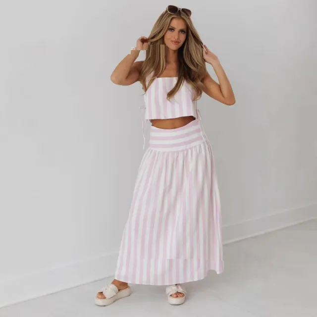 Women's Vacation Style Swing Skirt Mid length Umbrella Skirt Suit Pink - Shop at LoveMi