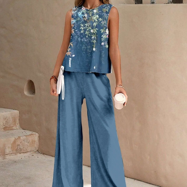 3D Digital Printed Two-piece Women's Vest Sleeveless Set