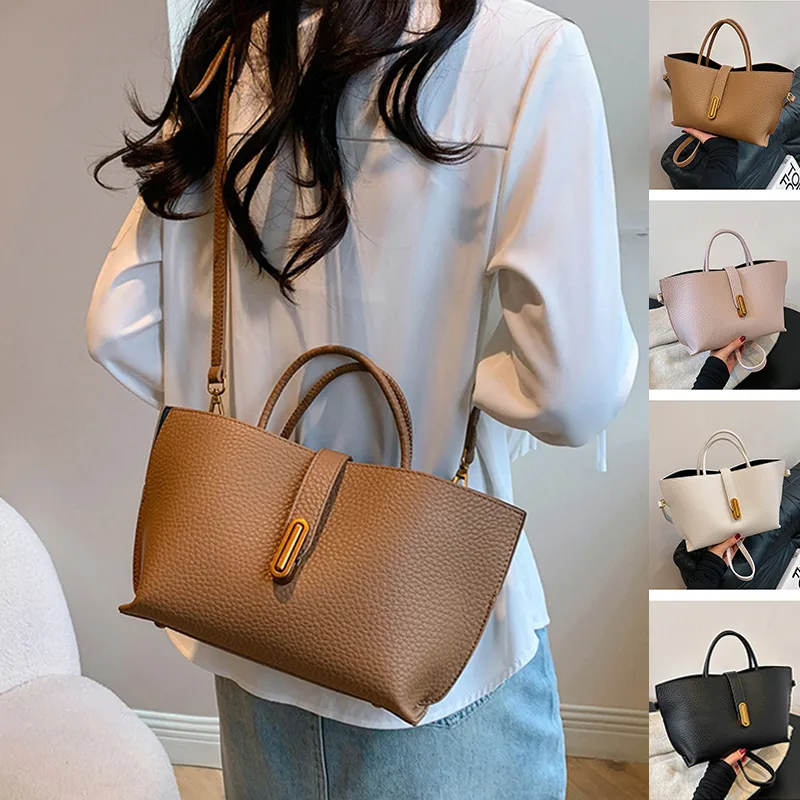 INS Litchi Pattern Shoulder Bag Fashion Zipper Bucket Bag