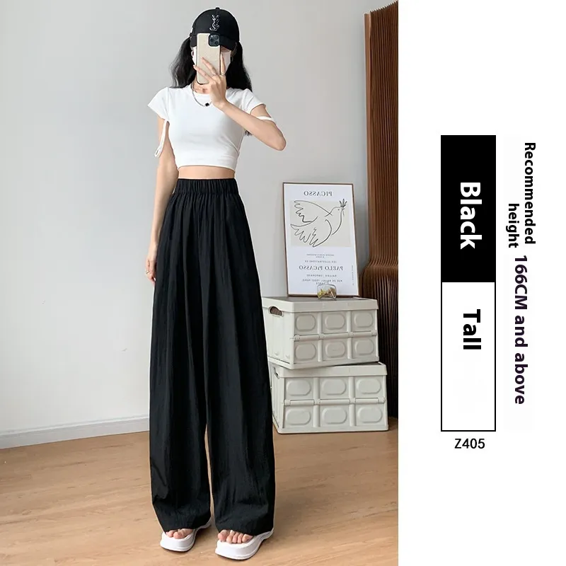 Loose Drape Casual Straight-leg Thin Ice Silk Wide-leg Pants - Black Tall