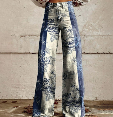 Women's Wide leg Pants Fashion High Waist Casual Trousers 3D Printing Z29 S - Shop at LoveMi