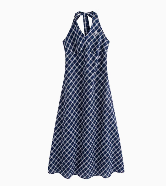 Retro Plaid Slimming Sense Of Design Dress Blue Grid Dress - Shop at LoveMi