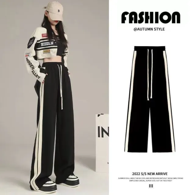 Wide leg Pants Pendant Straight Casual Sports Trousers Jm88 Black - Shop at LoveMi