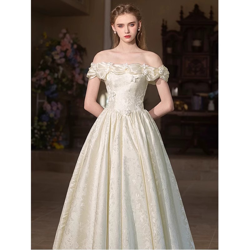 French Style Off-shoulder Satin Temperament Dress