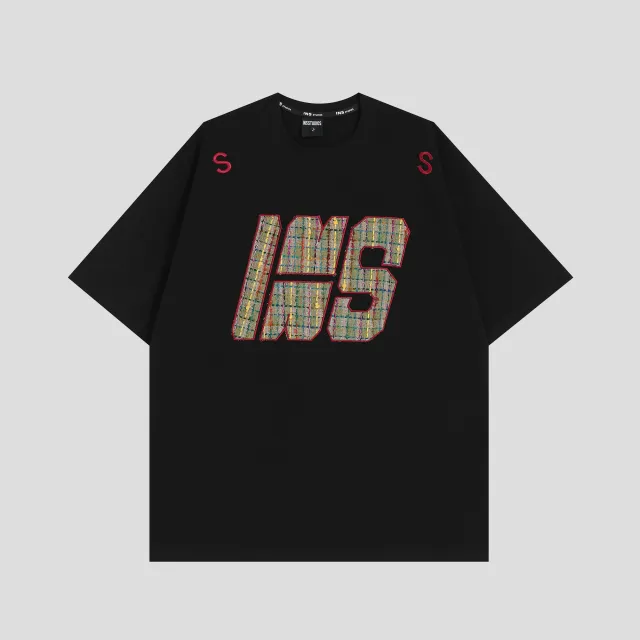 Woven Paste Cloth Embroidery Short Sleeve Loose Cotton Half Sleeves T shirt Black - Shop at LoveMi