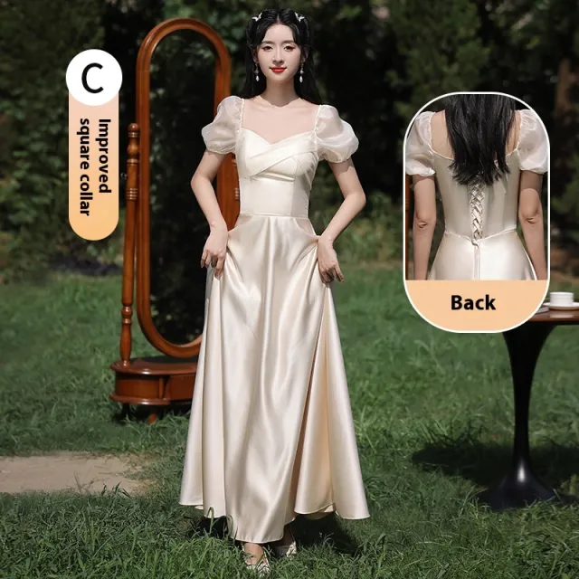 Champagne Evening Dress French Entry Lux Bridesmaid Daily Style Champagne Long Type C - Shop at LoveMi