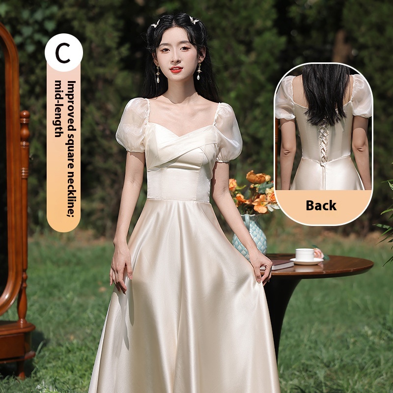 Champagne Evening Dress French Entry Lux Bridesmaid Daily Style Champagne Medium Long C - Shop at LoveMi