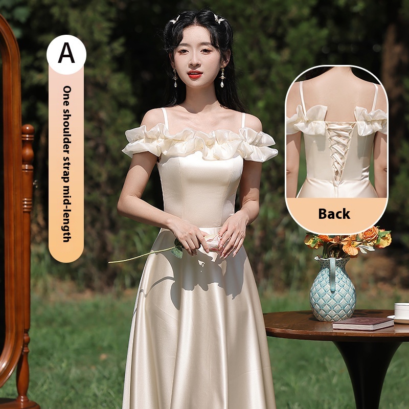 Champagne Evening Dress French Entry Lux Bridesmaid Daily Style