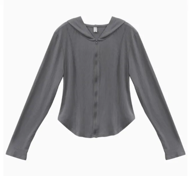 Female Slim Fit And Slimming Short Hooded Top Half Skirt Set Grey Cardigan - Shop at LoveMi