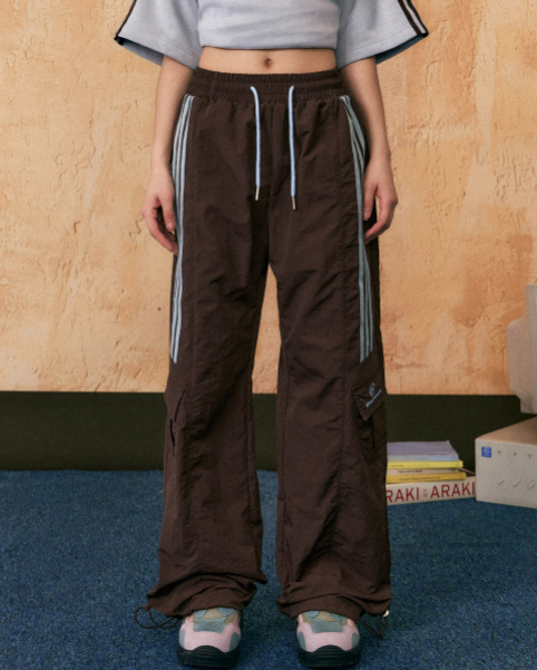 American Style Retro Patchwork Three Bars High Top Sports Casual Pants Coffee - Shop at LoveMi