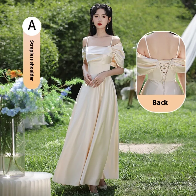 Champagne Evening Dress French Entry Lux Bridesmaid Daily Style - Champagne A Long