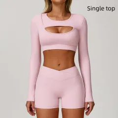 Nude Feel Tight Yoga Long Sleeve Sports Hollow T-shirt - Nude - View 1