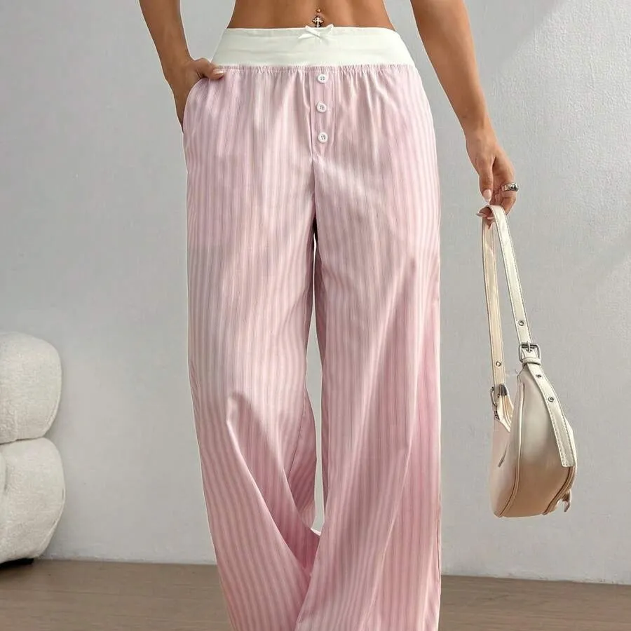 Casual Loose Striped Wide-leg Casual Pants - Pink