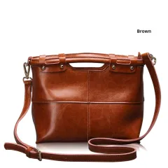 European And American Retro Solid Colour Women's Leather Messenger Bag - Brown - View 1