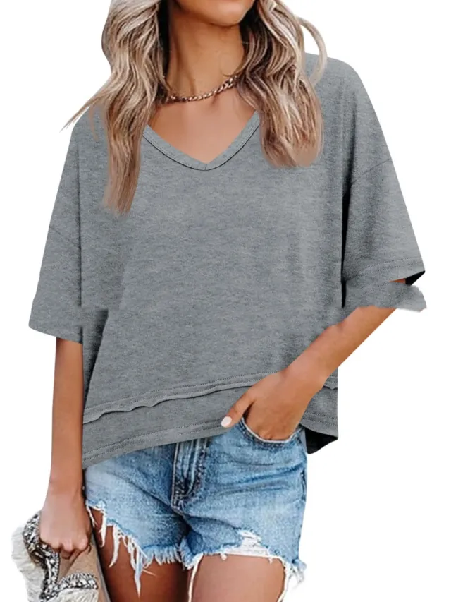 Casual Dignified Sense Of Design Solid Color Short Sleeve Gray - Shop at LoveMi
