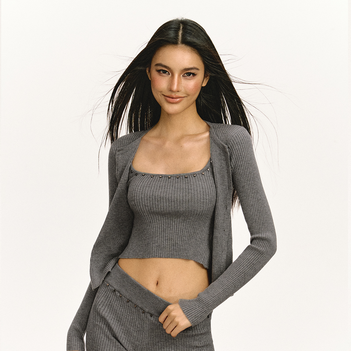 Long Sleeve Spaghetti-strap Top And Shorts Suit Women's Three-piece Suit