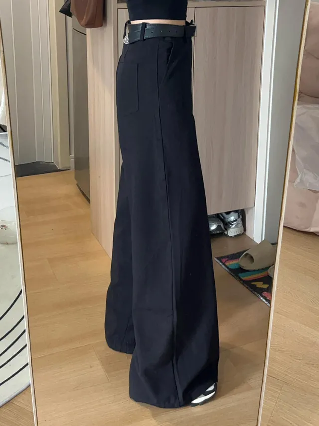 Black High end Loose Lazy Style Women's Small Size Wide leg Pants Black - Shop at LoveMi
