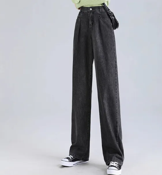 Straight High Waist Draped Casual Wide-leg Pants - Grey