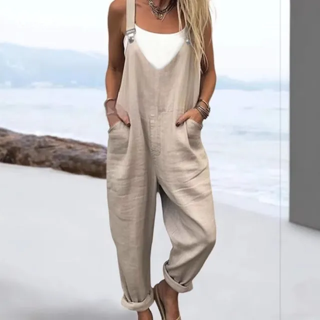 Casual Plus Size Overalls Pocket Solid Color Khaki - Shop at LoveMi