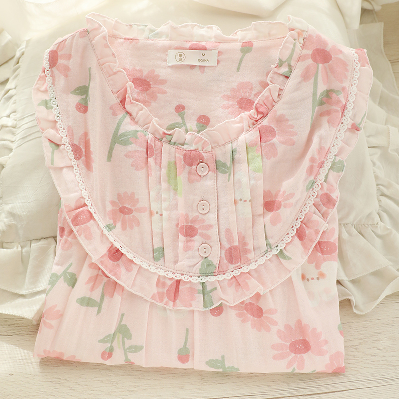 Women's Summer Short-sleeved Korean Style Cotton Nightdress With Chest Pad Floral Print