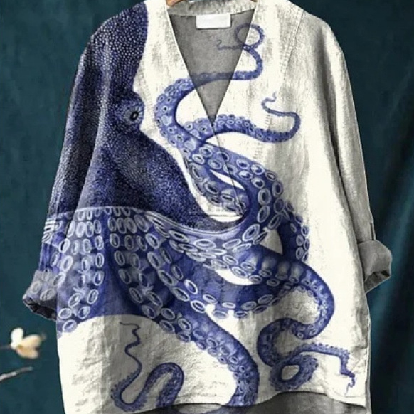 Autumn Collarless Long-sleeved Women's Shirt Long Sweater Casual Shirt