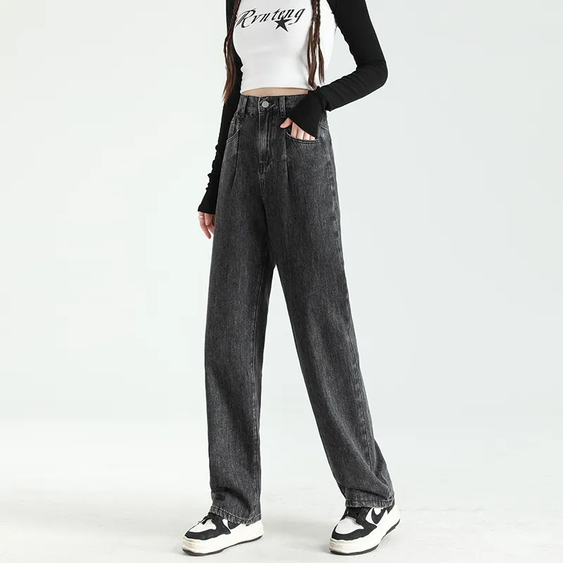Women's Thin Straight Loose Slimming Elastic Waist Pants - Grey Trousers Trousers