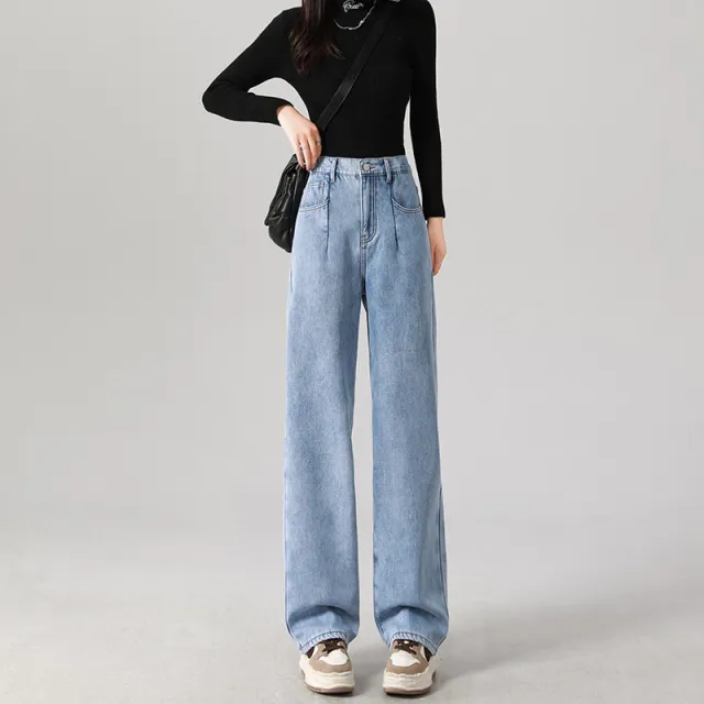 Women's Thin Straight Loose Slimming Elastic Waist Pants Light Blue Trousers Trousers - Shop at LoveMi
