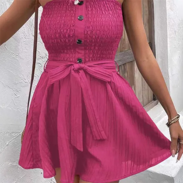 Women's Clothing Pure Color Tied Tube Top Sexy Fashion Casual Jumpsuit Rose Red - Shop at LoveMi