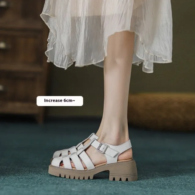 Retro Closed Toe Platform Hollow Sandals Women's Hole Shoes Women Beige - Shop at LoveMi