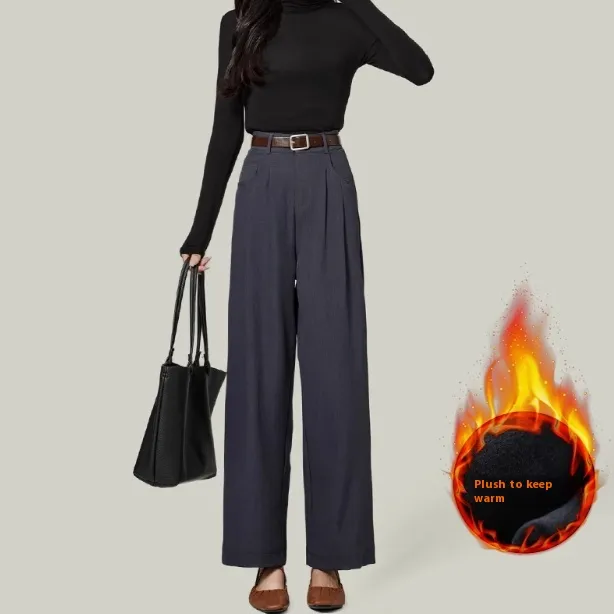 Small Women's Autumn Slim Drape Wide leg Pants Grey Plush - Shop at LoveMi