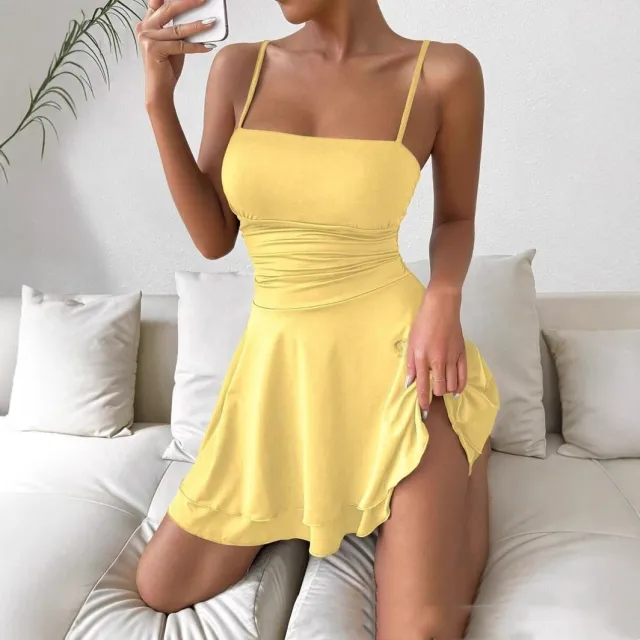 Women's Summer Slim Backless Short Skirt Yellow - Shop at LoveMi