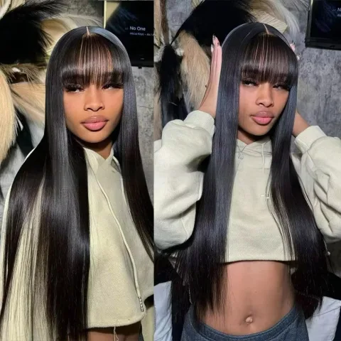 Natural Color Full-mechanism Headgear Straight Fringe Wigs Without Lace