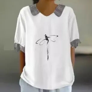 Solid Color Women's Loose Casual Short sleeved Blouse White - Shop at LoveMi