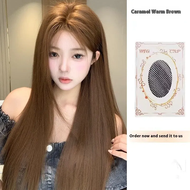 Wig Daily Internet Famous Lace Female Center-parted Bangs Long Straight - Warm Brown