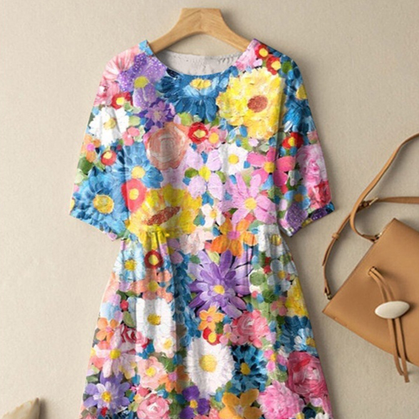 New Plus Size Pleated Printing Temperament Commute Dress