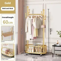 Coat And Cap Floor Bedroom And Household Mobile Clothes Hanger - Gold 60Cm - View 1