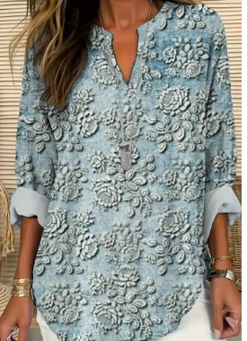European American Fashion Floral Print Small V neck Stitching Lotus Half sleeve Shirt Jltx02Sx2740 - Shop at LoveMi