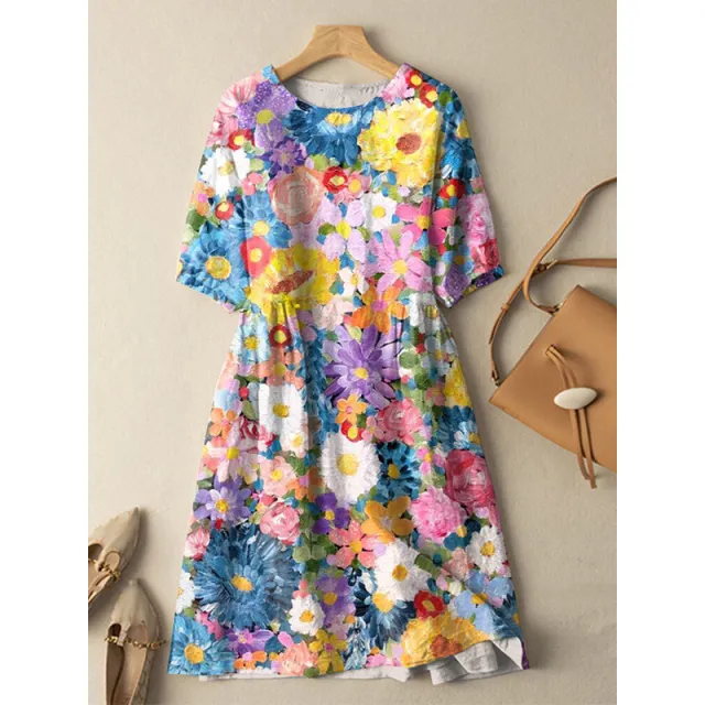 New Plus Size Pleated Printing Temperament Commute Dress Figure 1 Style - Shop at LoveMi