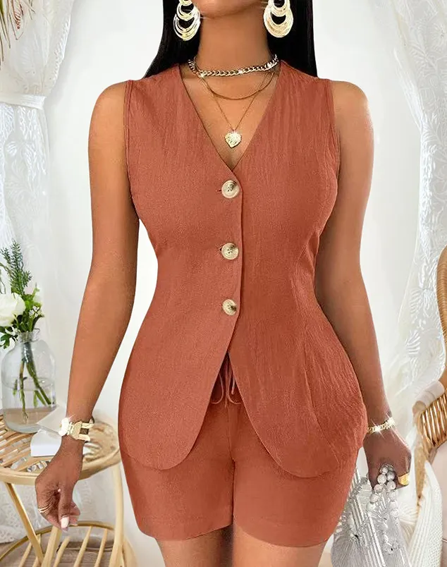 European And American Ladies Fashion Comfort And Casual Open Chest Lace up Short sleeved Shirt Brown - Shop at LoveMi