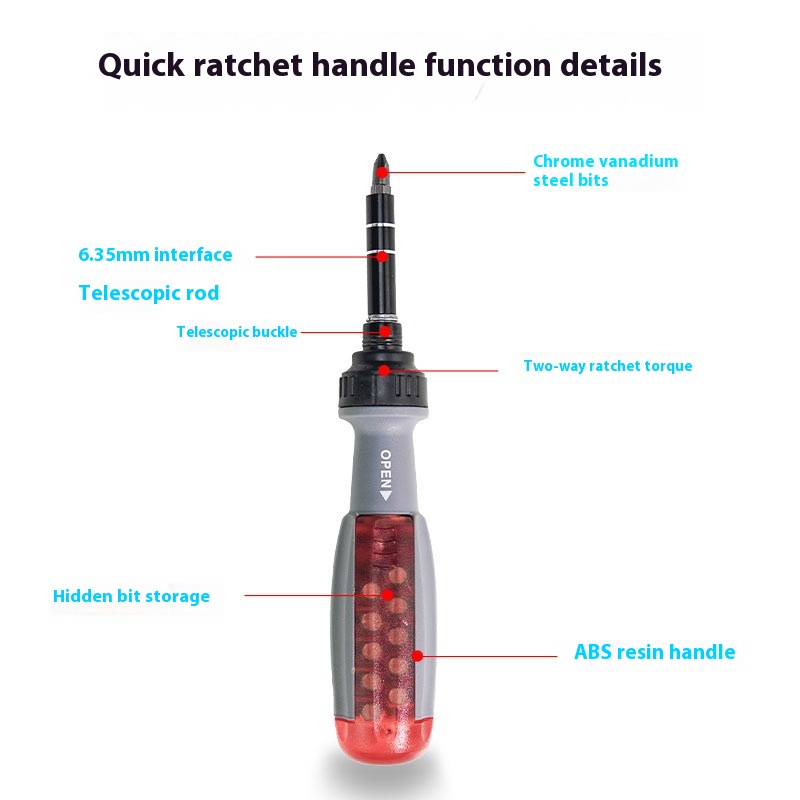 Ratchet Two-way Retractable Screw Bits Set Shaped Screwdriver