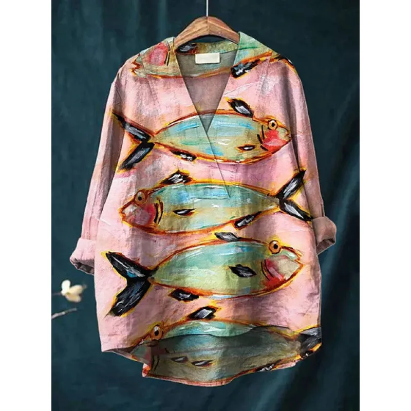 Autumn Collarless Long-sleeved Women's Shirt Long Sweater Casual Shirt - Style 8-2Xl
