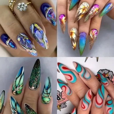 Colorful Lines Almond-shaped Rainbow Nail Sticker