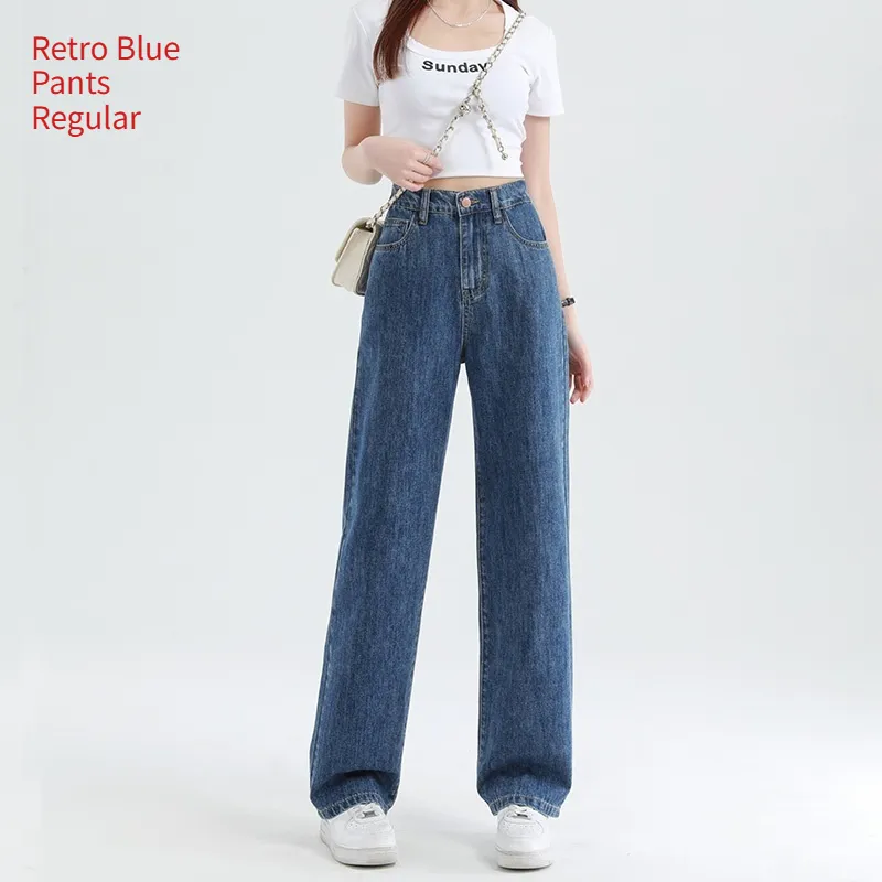 Summer Thin High Waisted Plus Size Wide Leg Pants - Retro Blue Pants Regular